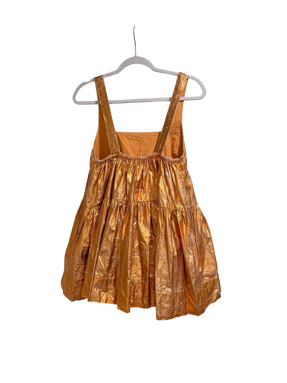 ๐งก NWT Urban Outfitters Kimchi Blue Avana Metallic Babydoll Mini Dress Orange XS - Picture 5 of 14